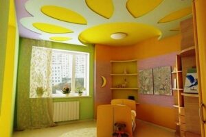 Монтаж потолка из гипсокартона в детской комнате